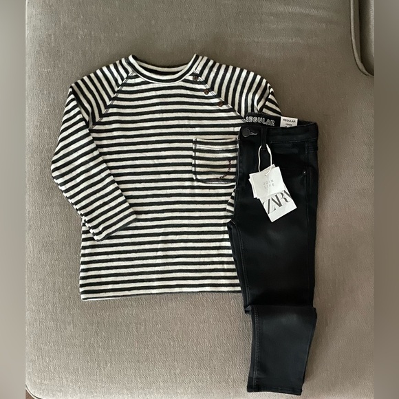 ZARA BOYS STRIPE TOP & DENIM JEANS SET - Picture 1 of 5